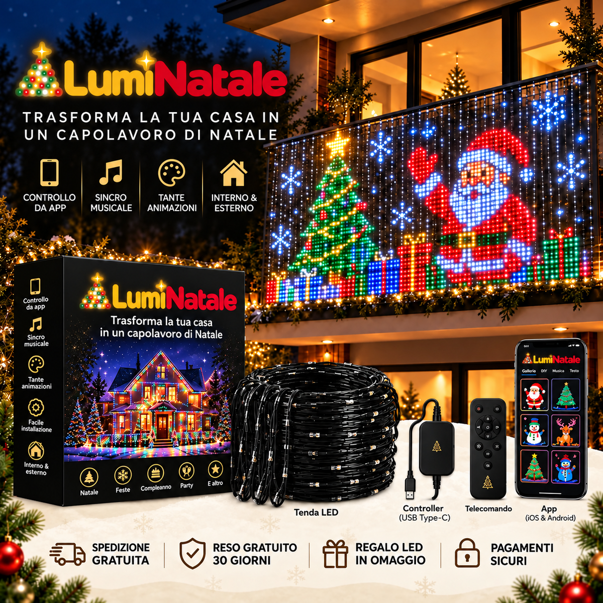 Tenda LED Animata per Balcone con App